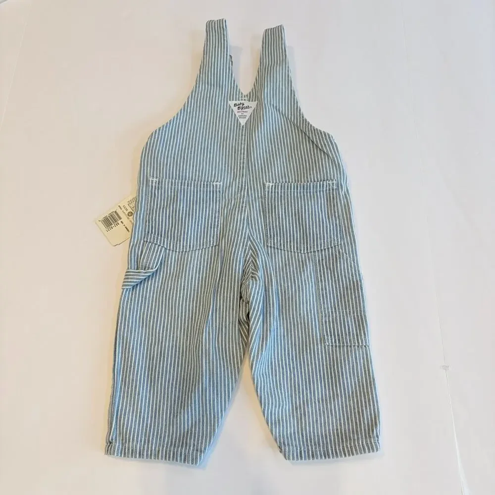 Vintage Osh Kosh BGosh Bib Overalls 12M Light Baby Blue Hickory Stripe Railroad